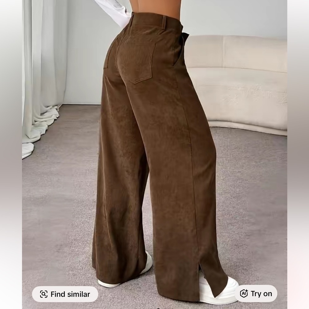 Brown Corduroy Wide-Leg Pants - Picture 4 of 4